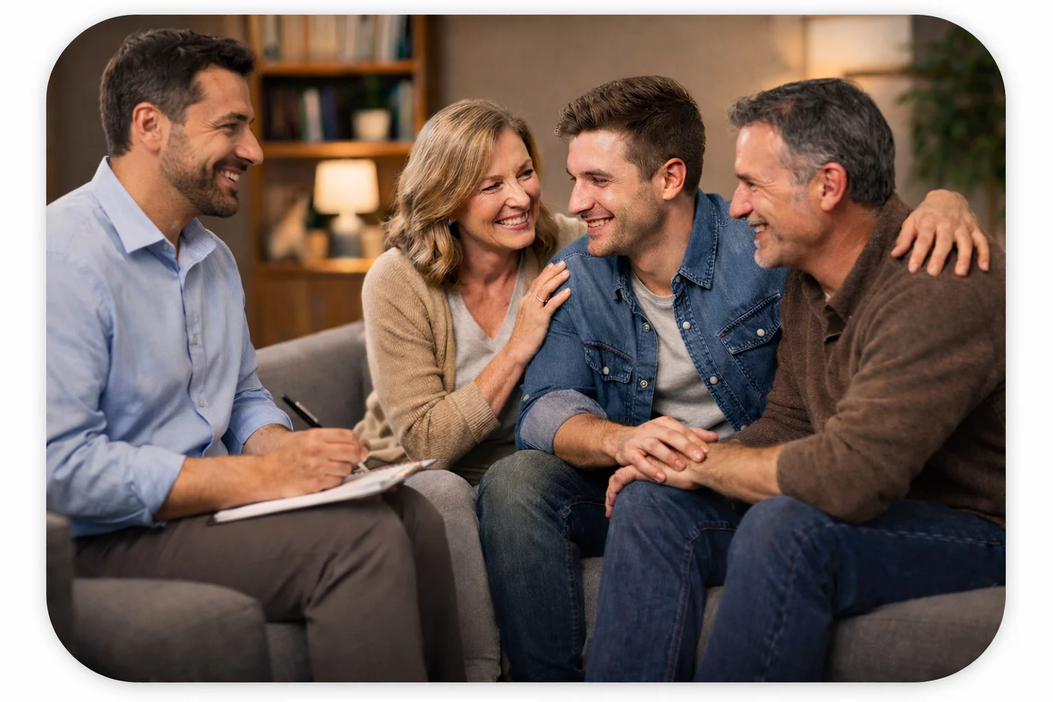 Compassionate therapist helping a family through the Marchman Act process